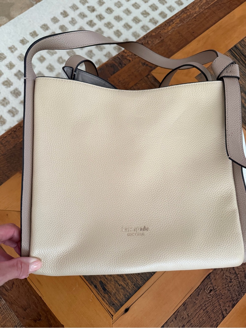 kate spade Cream and Taupe Leather Shoulder Bag